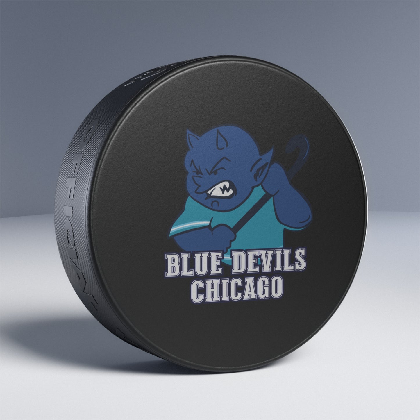 Blue Devils Mascot Hockey Puck