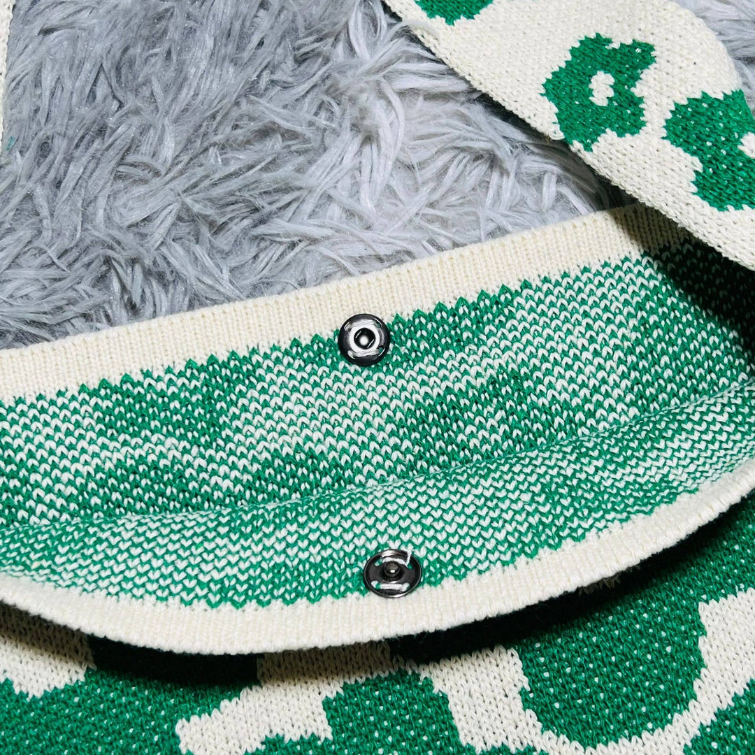 Flower Knitted Large Single Shoulder Bag: Green