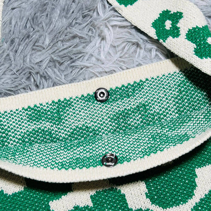 Flower Knitted Large Single Shoulder Bag: Green