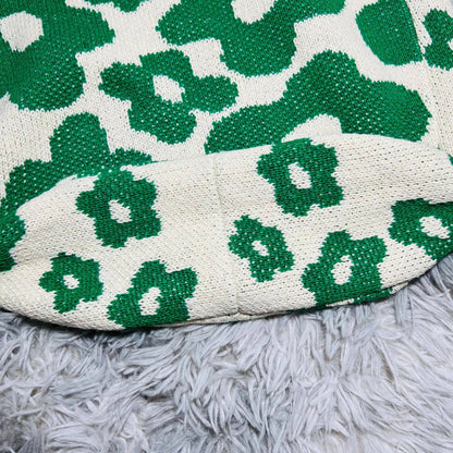 Flower Knitted Large Single Shoulder Bag: Green
